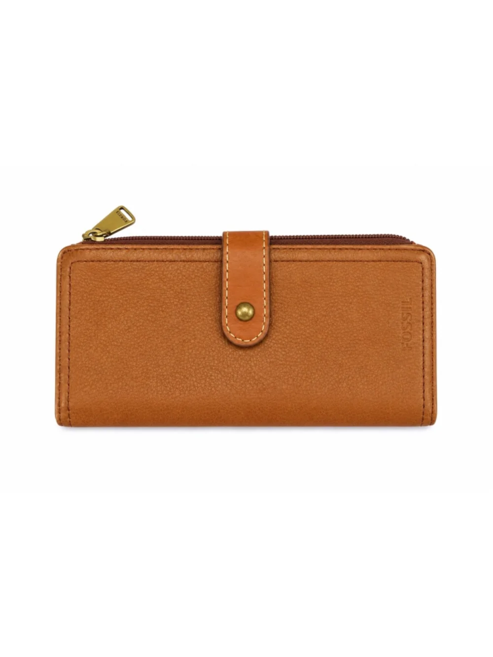 Fossil Logan Brown Leather Zip Around Checkbook Wallet Organizer RFID Clutch